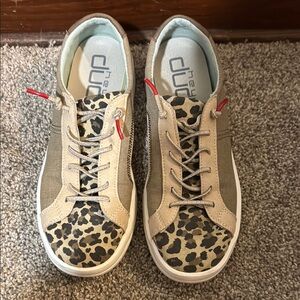 Hey Dude Tan and Cream Leopard Print Sneakers